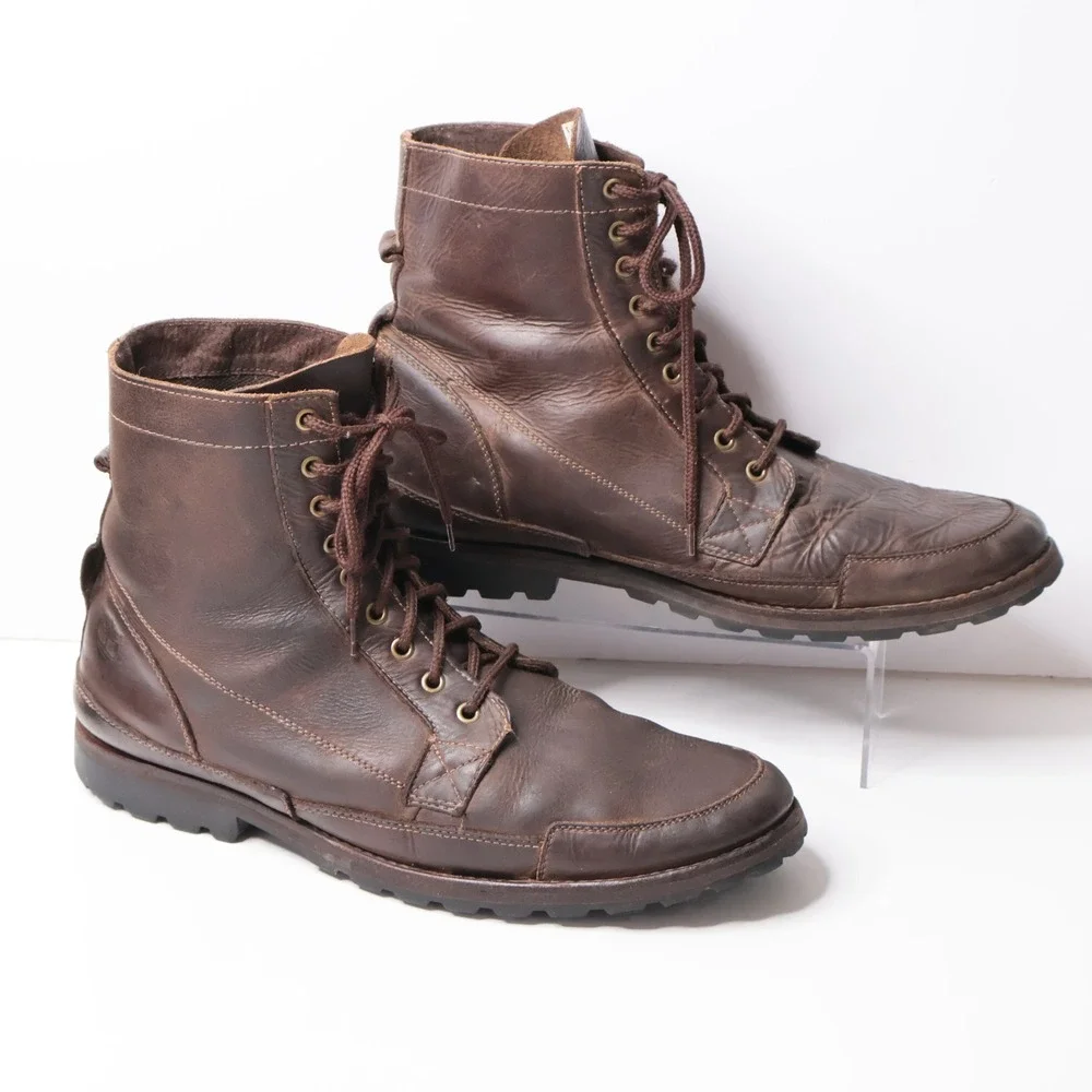 Timberland Mens 12 Brown Leather Lace‎ Up Combat Boots Argentina Logger Shoes